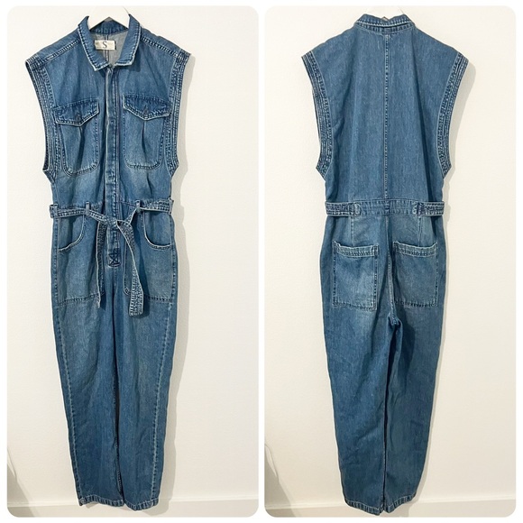 FREE PEOPLE Sydney Sleeveless Jumpsuit in Breezy Blue Denim Size Small S - Picture 2 of 7